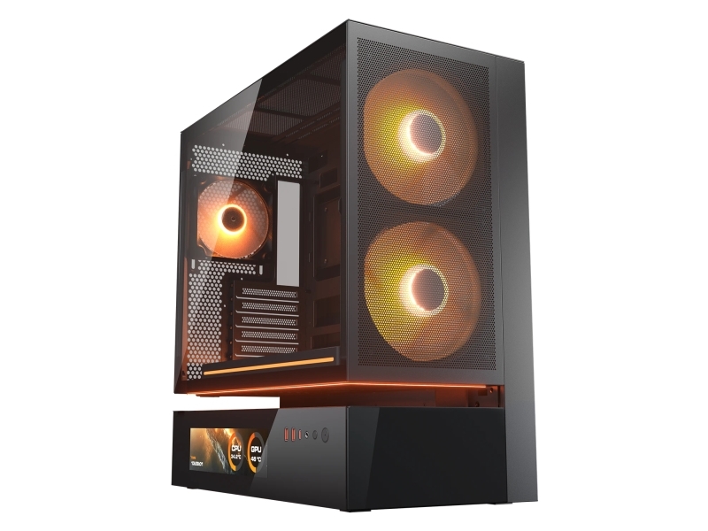 Cougar Gehäuse Midi-Tower, Cfv235 Vision, Argb, Lcd-Display, Mesh, Schwarz, Midi Tower, Pc, Schwarz, Atx, Ceb, Micro Atx, Mini-Itx, Glas, Stahl, Gami
