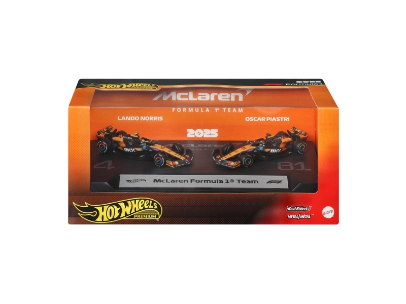 Hot Wheels Premium Formula 1 -tuplapakkaus 1:64-mittakaavan autoja, McLaren Formula 1 Team, Piastri ja Norris, 14 vuosi/vuosia, Muovi, Metalli