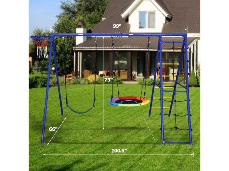 Extralink Black Forest gyngestativ med fuglerede, gynge, stiger og basketballkurv - 271 × 180 × 185 cm (CD-S029)