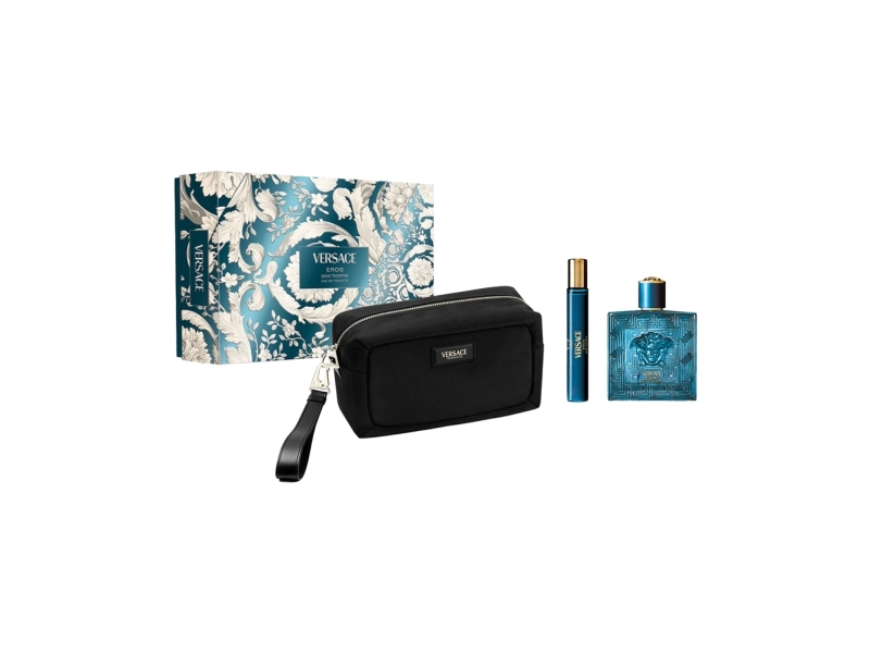 Set Versace: Eros, Eau De Parfum, For Men, 100 ml + Eros, Eau De Parfum, For Men, 10 ml + Versace, Zippered, GWP Textile Pouch, Black