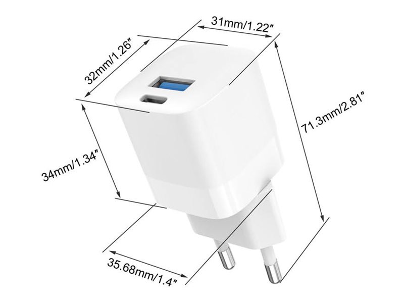 Vision - Strømforsyningsadapter - 30 Watt - 3 A - Qc 3.0 - 2 Output-Stikforbindelser (Usb-C, Usb) - Hvid - Europa