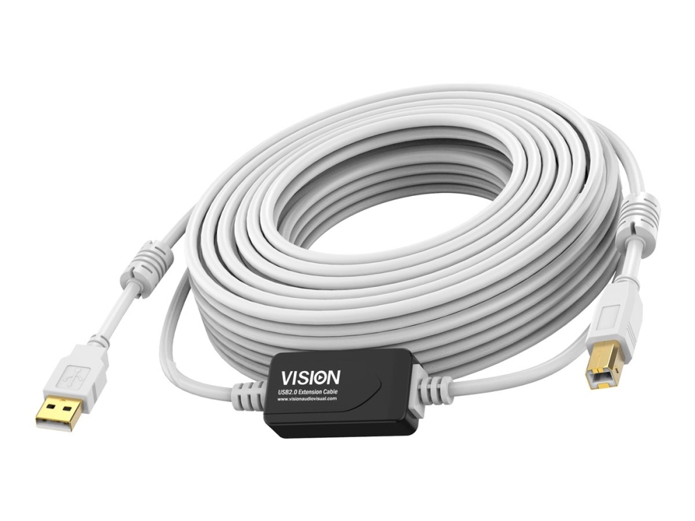 Vision Techconnect - Usb-Kabel - Usb (Han) Til Usb Type B (Han) - Usb 2.0 - 15 M - Aktiv Booster Inline - Hvid