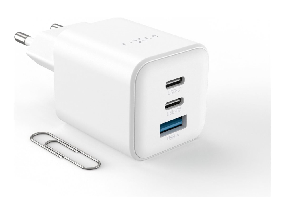Fixed - Strømforsyningsadapter - Gan, Mini - 65 Watt - 3.25 A - Power Delivery 3.0 + Pps - 3 Output-Stikforbindelser (2 X Usb-C, Usb) - Hvid