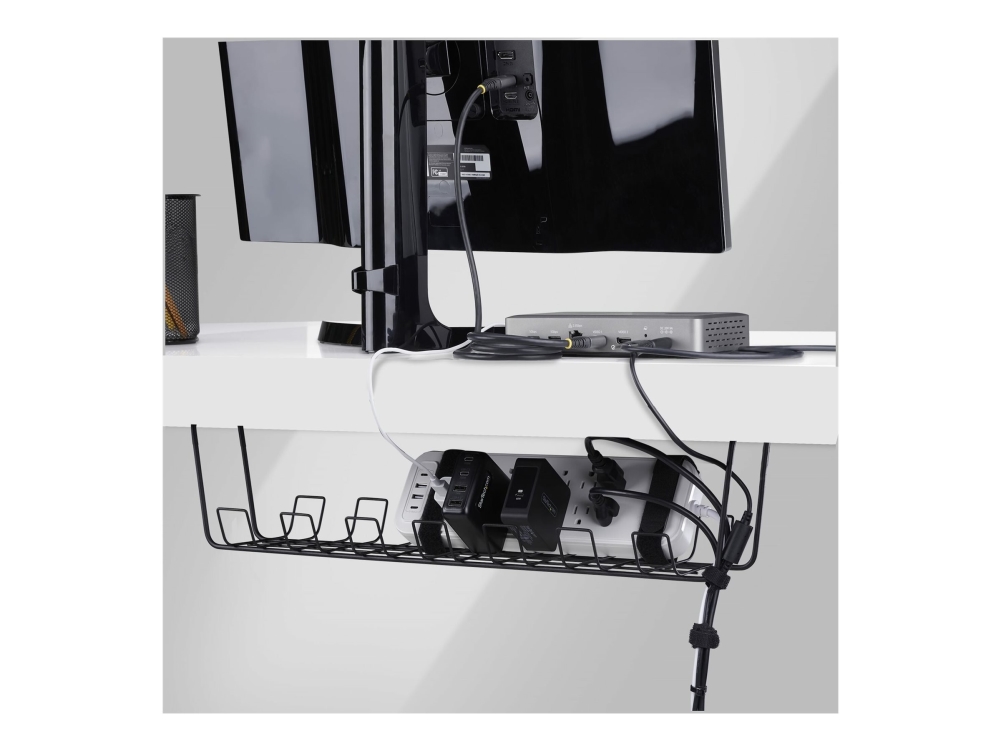Startech.Com Untertisch Kabelmanagement Ablage, 615Mm Langes Metall Gitter Kabelorganizer, Schraubmontage, Steckdosenleisten Ablage, Schwarz,Taa-Konf