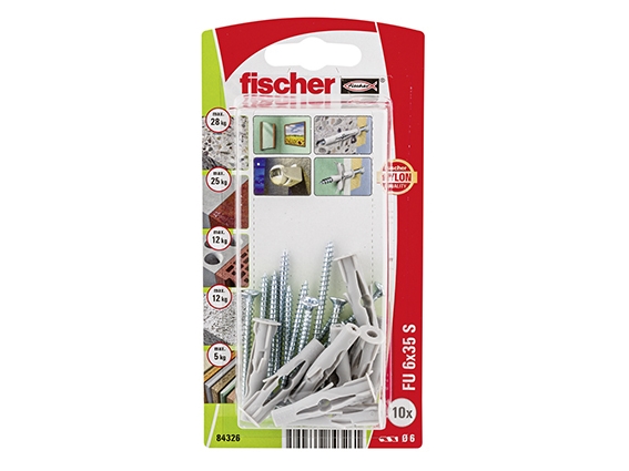 Fischer 84326, Kit med skruvar och ankare, Tegel, Betong, Metall, Nylon, Grå, Silver, 35 mm, 6 mm | Verktyg & Verkstad - Infästning - Råpluggar och pluggar | GameStuff