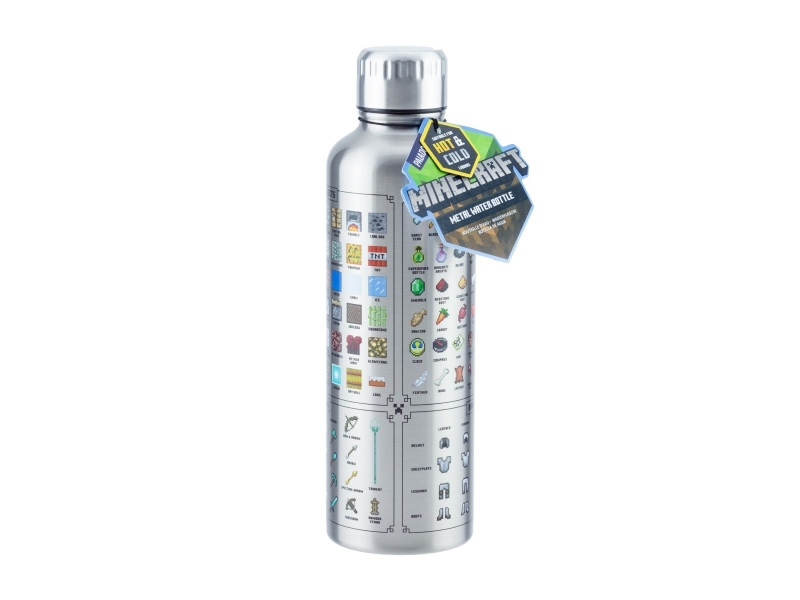 Paladone Minecraft Metal Water Bottle, 500 ml, Daglig användning, Rostfritt stål, Rostfritt stål, Skruvlock, Rostfritt stål | Baby & barn - Amning - Nappflaska | GameStuff