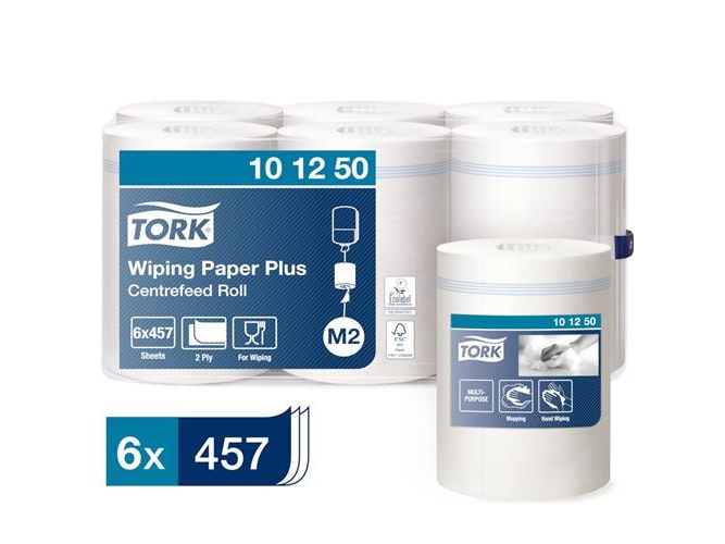 Aftørringspapir tork m2 plus centerfeed, karton a 6 ruller