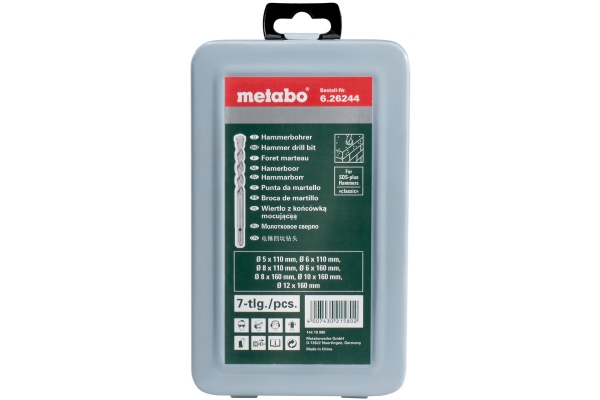Metabo 626244000, Iskuporakone, Poranteräsetti, Oikeanpuoleinen kierto, Betoni, Muuraus, Luonnonkivi, Karbidi, SDS Plus
