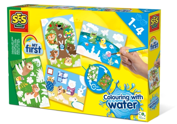 SES Creative My First Colouring with water - Hidden animals, 4 Sider, Dreng/Pige, Farvelægning billedsæt
