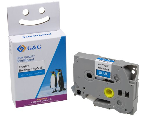 G&G 15559, Weiss Auf Blau, Etikettenrolle, Tz/Tze, Grau, Brother, Brother Ptouch 1010 Brother Ptouch 1090 Brother Ptouch 1280 Brother Ptouch 1750 Bro