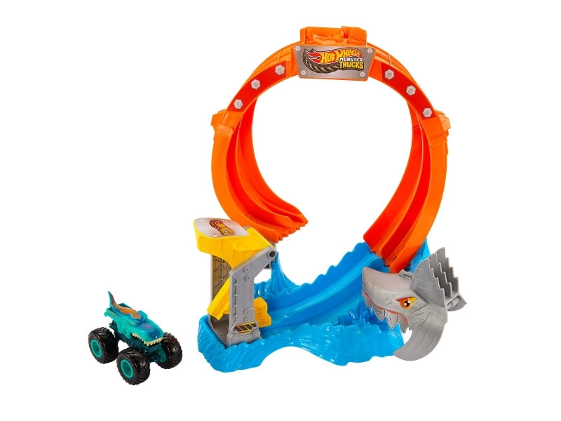 Hot Wheels Monster Trucks SPIRAL SHARK SMASH, Monstertruck og banesæt, 4 År, Plast, Flerfarvet