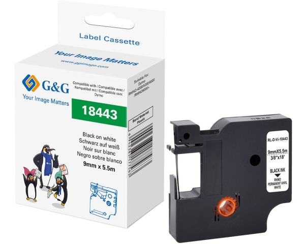 G&G 21706, Schwarz Auf Weiss, Etikettenrolle, Schwarz, Vinyl, Dymo, 9 Mm