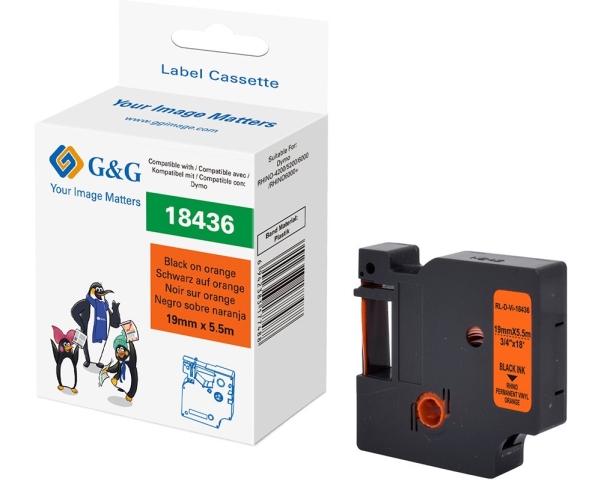 G&G 21695, Schwarz Auf Orange, Etikettenrolle, Schwarz, Vinyl, Dymo, 1,9 Cm