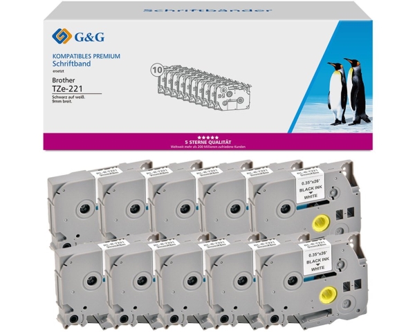 G&G 20101, Schwarz Auf Weiss, Etikettenrolle, Tze, Grau, Brother, Brother Ptouch 1000 Brother Ptouch 1010 Brother Ptouch 1280 Brother Ptouch 1750 Bro