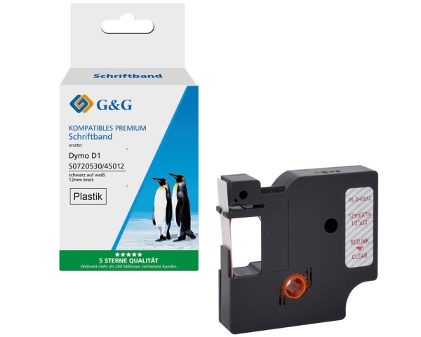 G&G 20979, Rød På Transparent, Kontinuerlig Etiket, D1, Sort, Dymo, Dymo 45015 Dymo D1 Serie Dymo Labelmanager 100 Dymo Labelmanager 160 Dymo Labelma
