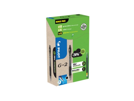 Pilot G-2 Green Pack, Optrækkelig Gel Pen, Sort, Sort, Mellem, Rund, 0,39 Mm
