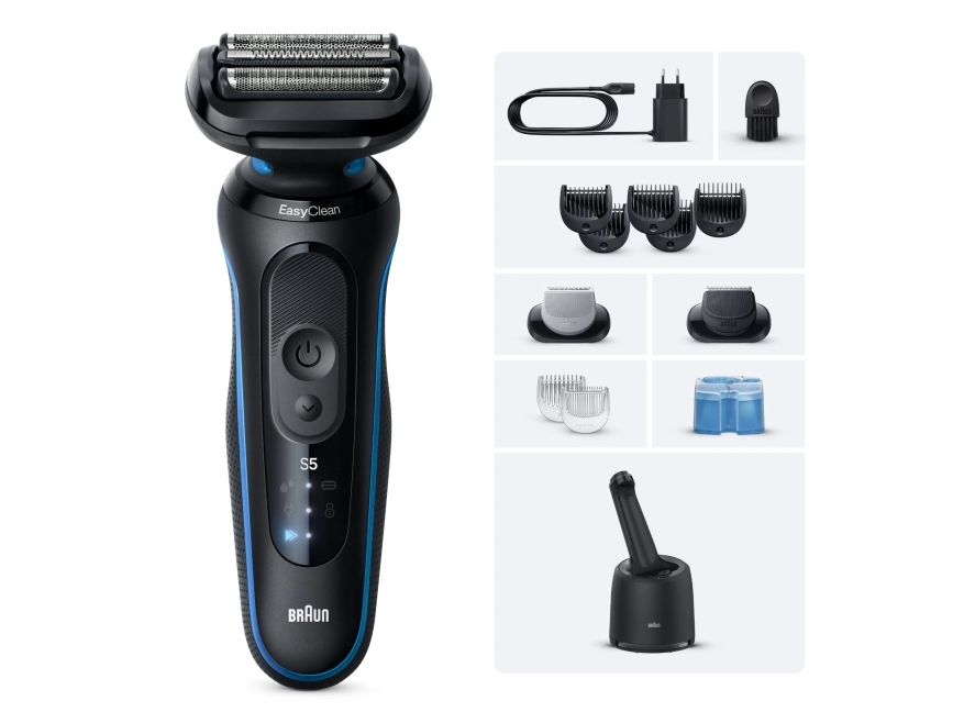 Braun 52-B7650cc, Folie Shaver, Sort, Blå, Knapper, Batteri, 50 Min., 1 Stk