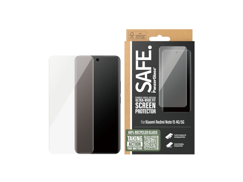 Safe. By Panzerglass - Skærmbeskytter For Mobiltelefon - Ultrabred Pasform - Glas - Klar - For Xiaomi Redmi Note 15 5G