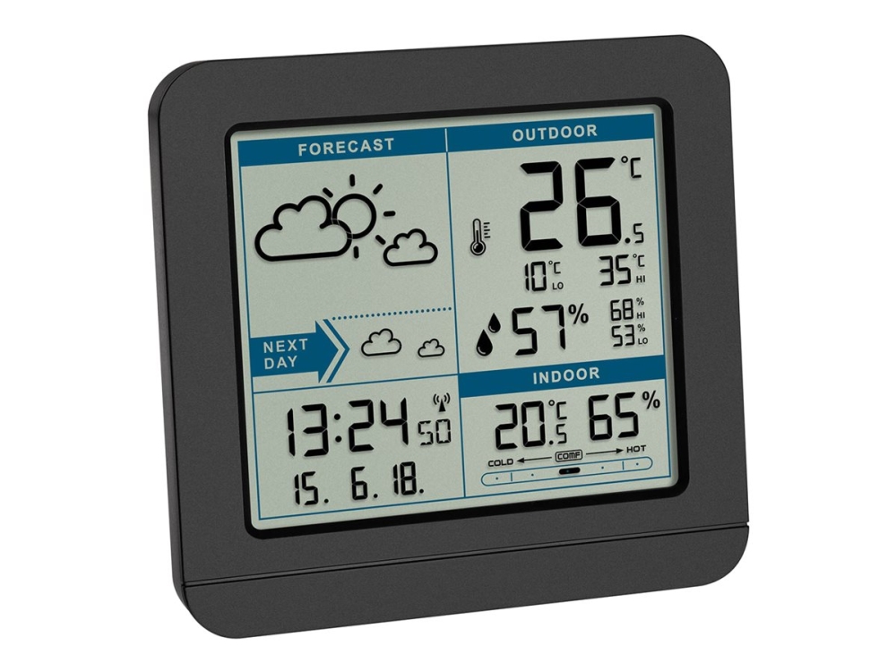 TFA-Dostmann Sky, Musta, Kosteusmittari sisäkäyttöön, Lämpömittari sisäkäyttöön, Kosteusmittari ulkokäyttöön,..., Muovi, 20 - 99%, 20 - 99%, -10 - 50 °C