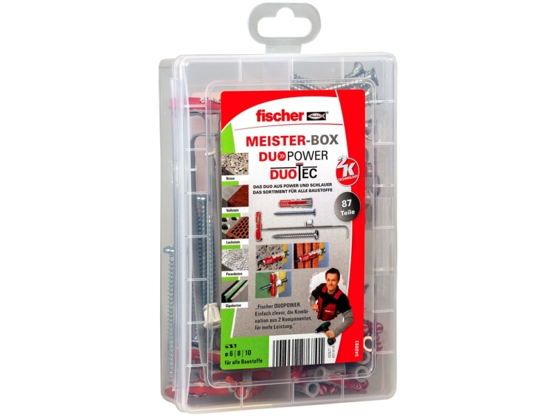 Fischer 540093, Skrue Og Vægstiksæt, Beton, Gipsplade, Plast, Stål, Træ, 45 Stk, Kasse