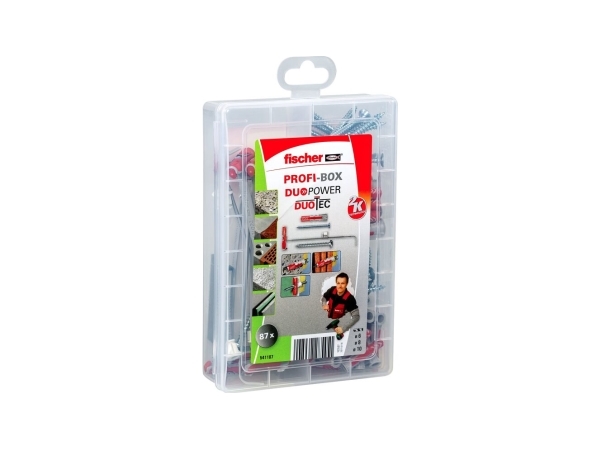 Fischer 541107, Skrue og vægstiksæt, Autoklaveret gasbeton, Mursten, Beton, Gipsblok, Gipsplade, Plast, 45 stk, Kasse