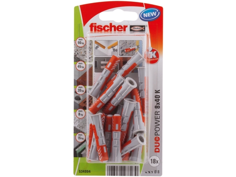 Fischer 534994, Skrue og vægstiksæt, Mursten, Beton, 40 mm, 8 mm, 5 cm, 4,5 mm