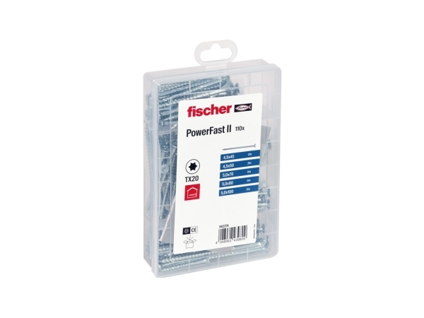 Fischer 562274, Skruesæt, Galvaniseret Stål, Træ, Delvis Gevind, Forsænket Hoved, Torx