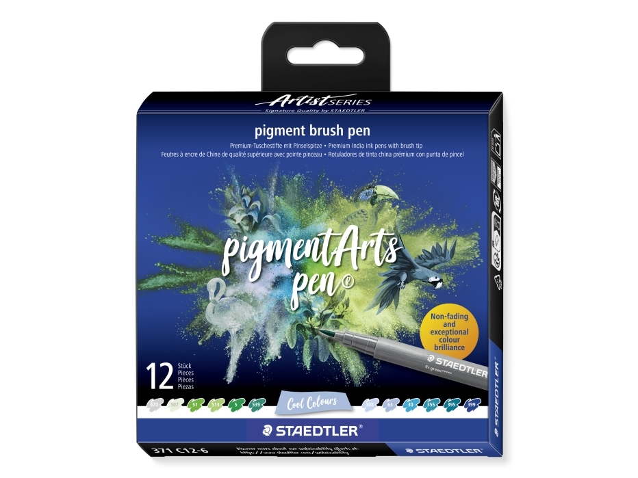 Staedtler 371 C12-6, Hienojakoinen, 12 väriä, Monivärinen, Harjaspää, Pyöreä, Muovi, Polypropeeni (PP)