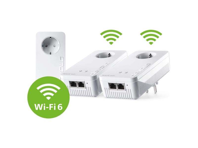 Devolo Magic 2 WiFi 6 next - Multiroom Kit, 3000 Mbit/s, IEEE 802.3u, IEEE 802.11a, IEEE 802.11b, IEEE 802.11g, IEEE 802.11n, IEEE 802.11ac, IEEE 802.11ax,..., Type F, Gigabit Ethernet, 10,100,1000 Mbit/s, Wi-Fi 6 (802.11ax)
