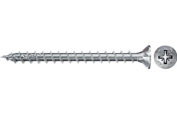 Fischer 670403, Skrue, Zinkbelagt Stål, Træ, Zink, Fuld Tråd, Forsænket Hoved