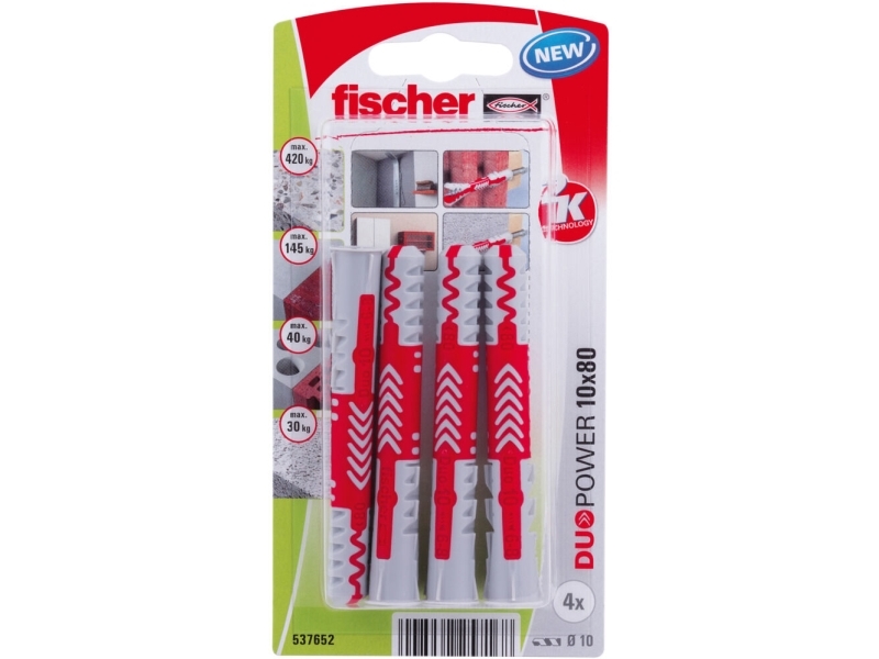 Fischer 537652, Vægstik, Mursten, Beton, 80 mm, 1 cm, 9 cm, 6 mm