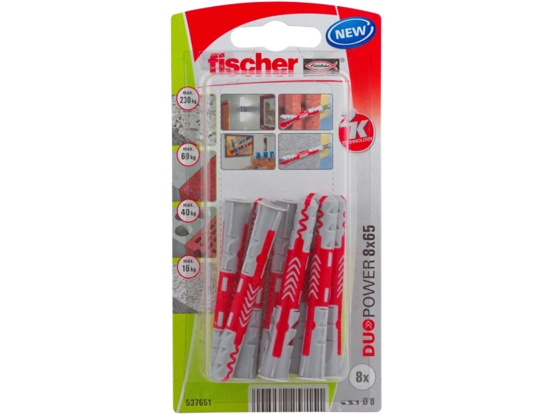 Fischer 537651, Skrue og vægstiksæt, Mursten, Beton, 65 mm, 8 mm, 7,5 cm, 4,5 mm