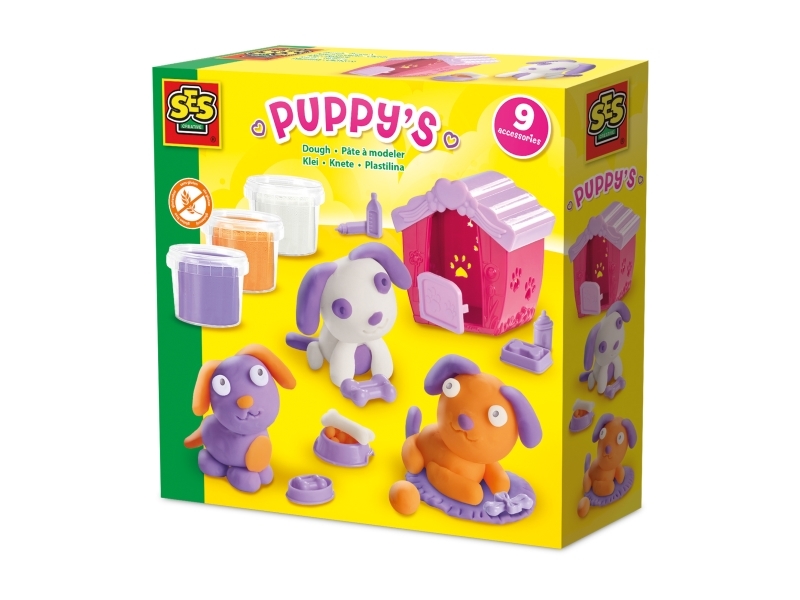 Ses Creative Dough - Puppy''s, Modeleringsvoks, Flerfarvet, Barn, Plastikspand, Dreng/Pige, 3 Farver