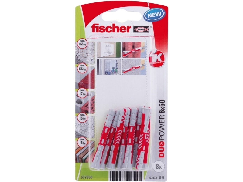 Fischer 537650, Kit med skruv och väggplugg, Tegel, Betong, 50 mm, 6 mm, 6 cm, 4 mm | Verktyg & Verkstad - Infästning - Råpluggar och pluggar | GameStuff