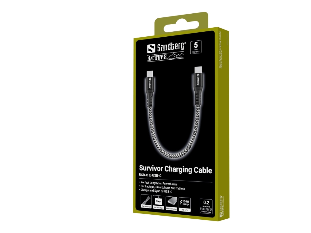 Sandberg Survivor - USB-kabel - 24 pin USB-C (han) til 24 pin USB-C (han) - 20 cm