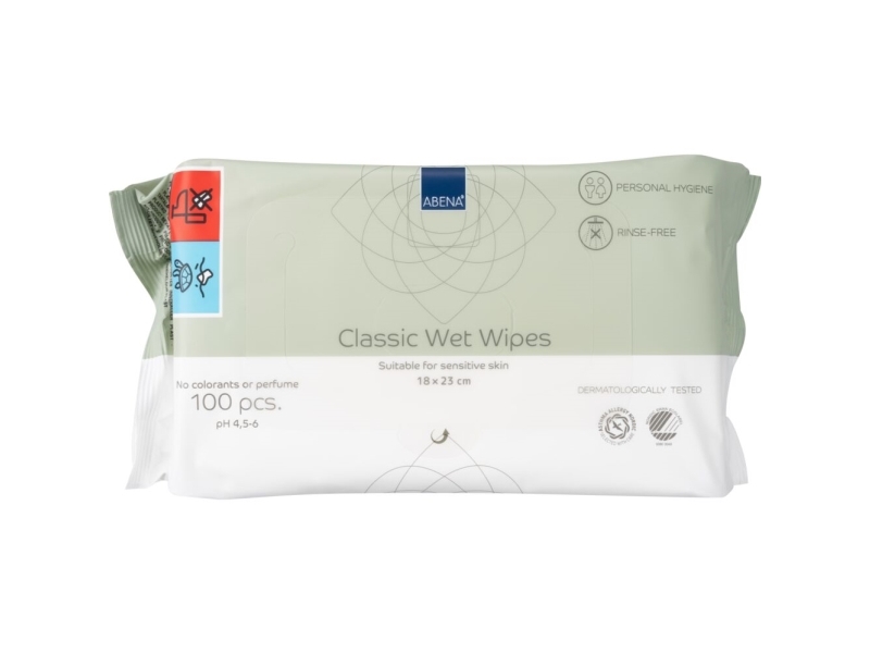 Vådserviet, ABENA, Z-fold, 18x23cm, hvid, Renrumsproduceret, 100stk, uden farve og parfume, med folielåg, engangs - (12 pakker x 100 stk./karton)