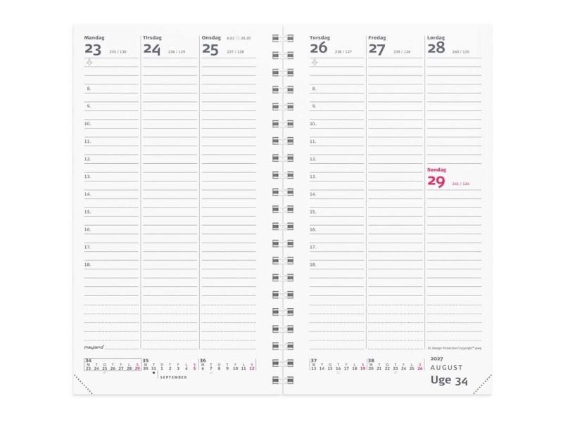 Week planner 2027 uge refill Mayland højformat 9,5 x 16,8 cm