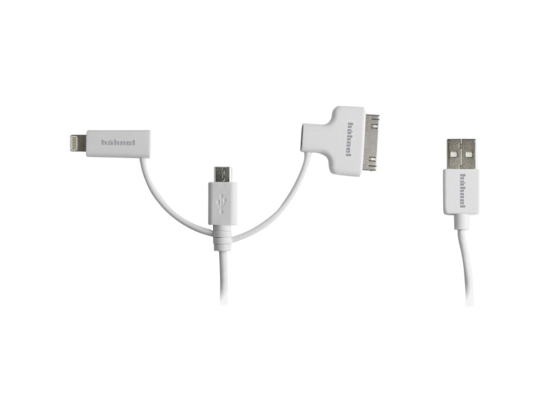 Hähnel Fototechnik Usb-Oplader Kabel Usb-A-Hanstik, Apple Lightning-Stik , Usb-Micro-B-Hanstik, Apple 30-Pin Stik 1,50 M Hvid 10006510