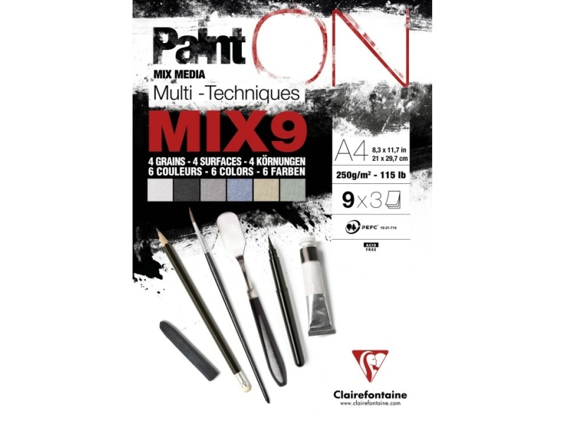 Clairefontaine PaintON Mix9, Taidepaperi, 250 g/m², 27 arkkia