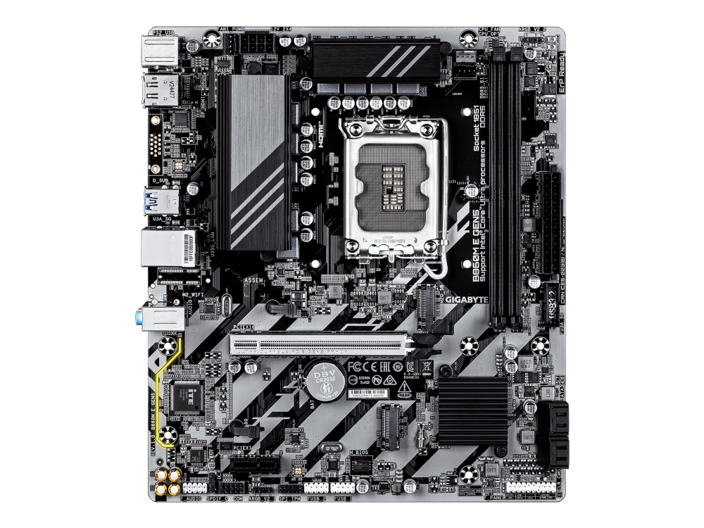 Gigabyte B860m E Gen5 Mainboard – Intel Core Ultra Cpus, 4+1+2-Phasen-Vrm, Bis Zu 8800 Mhz Ddr5 (O.C.), 2× Pcie-4.0-M.2, 1-Gbe-Lan, Usb 3.2 Gen 1, In