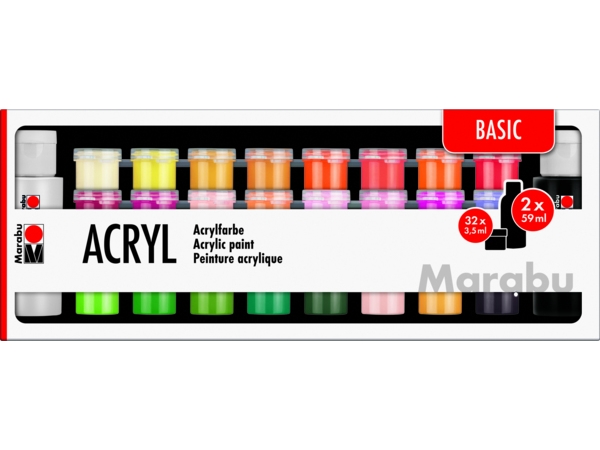 Marabu Acryl Basic, Flere, Akrylmaling, Væske, 34 stk |