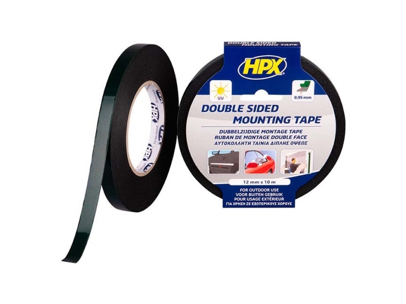 HPX dobbeltklæbende tape sort, 12mm x 10m