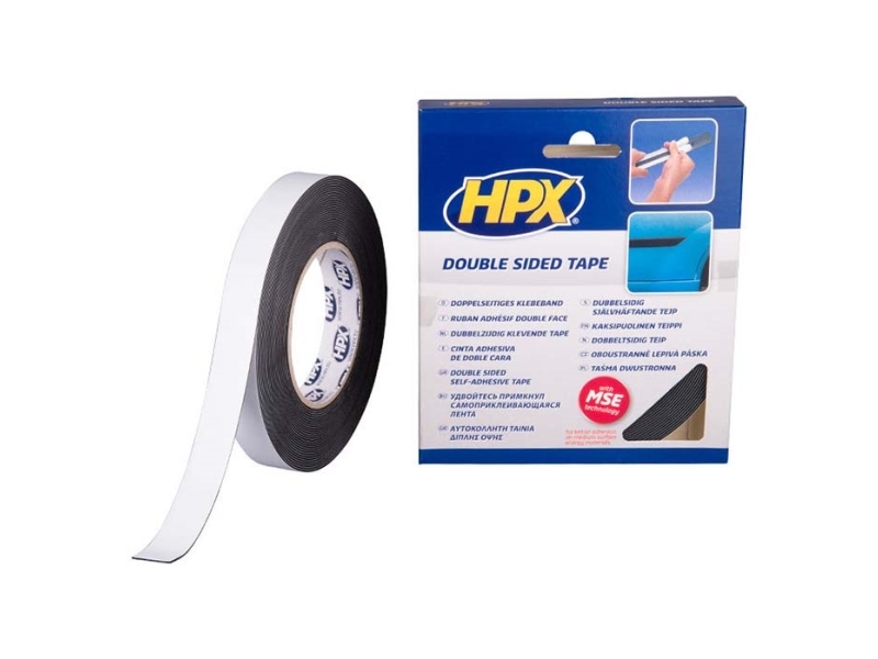 HPX dobbeltklæbende tape sort, 19mm x 10m