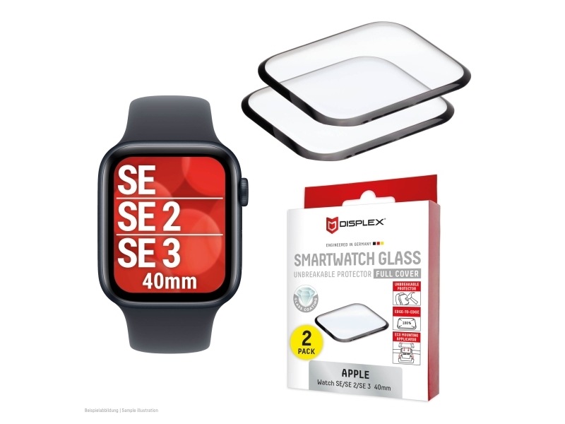 Displex Unzerbrechliches Full Cover Smart Glass Apple Watch Se3/Se2/Se2 (40Mm), 2 Stück, Edge-To-Edge, Anti-Fingerprint, Displayschutz, Smartwatch, T