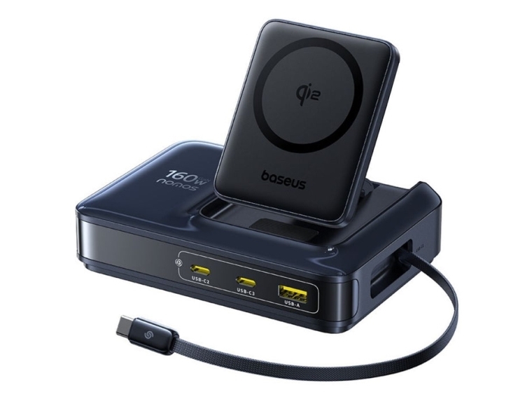 Baseus Nomos Nh21 Qi2 160W 4-In-1 Wireless-Ladestation Mit Ausziehbarem Kabel - Schwarz