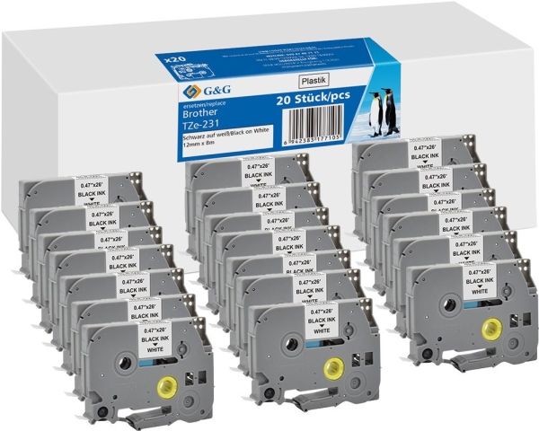G&G 21568, Schwarz Auf Weiss, Etikettenrolle, Tze, Grau, Brother, Brother Ptouch 1010 Brother Ptouch 1280 Brother Ptouch 1750 Brother Ptouch 18R Brot