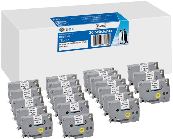 G&G 21569, Sort På Hvid, Kontinuerlig Etiket, Tze, Brother, Brother Ptouch 1010 Brother Ptouch 1280 Brother Ptouch 1750 Brother Ptouch 18R Brother Pt