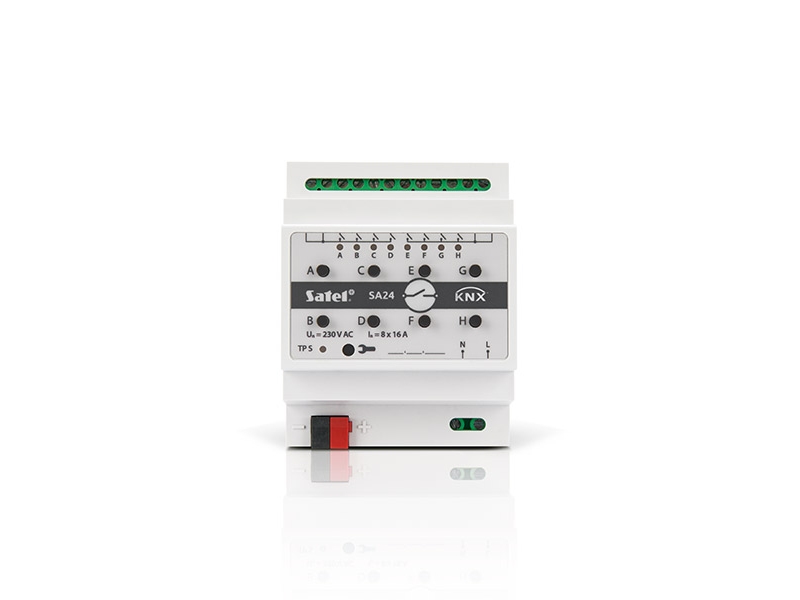 Satel KNX-SA24, Kytkevä toimilaite, DIN-kiskokiinnitys, 8 kanavaa, IP20, Valkoinen, AC