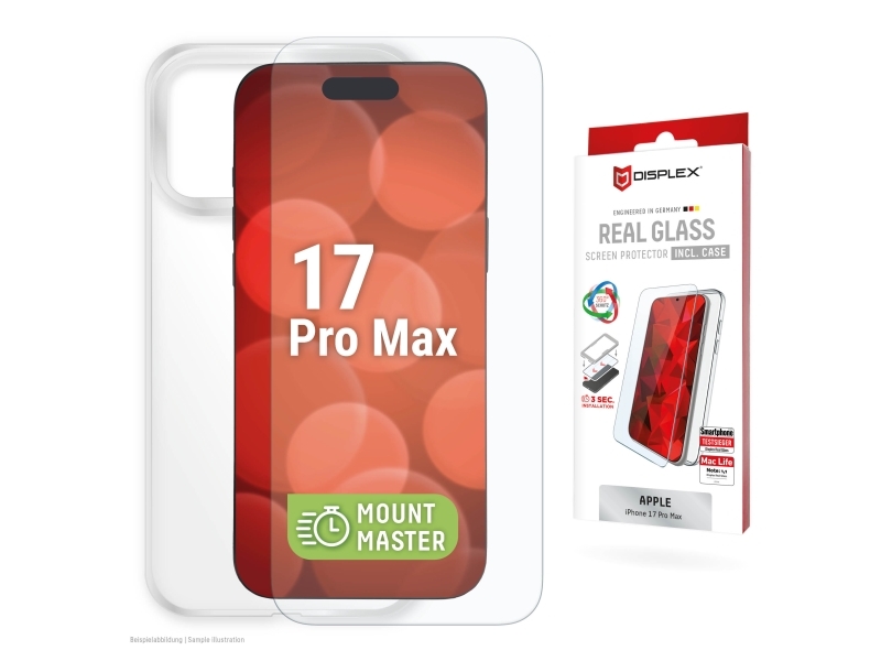 Displex Panzerglas + Schutzhülle Für Apple Iphone 17 Pro Max, Kratzer-Resistent, Apple, Iphone 17 Pro Max, Trockene Anwendung, Schmutzabweisend, Stau