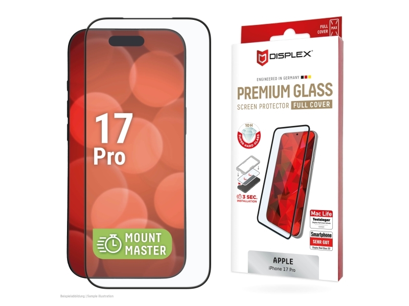 Displex Premium Panzerglas (Full Cover, 10H) Für Apple Iphone 17 Pro,Mountmaster Full Cover, Apple, Iphone 17 Pro, Stoßfest, Staubresistent, Schlagfe